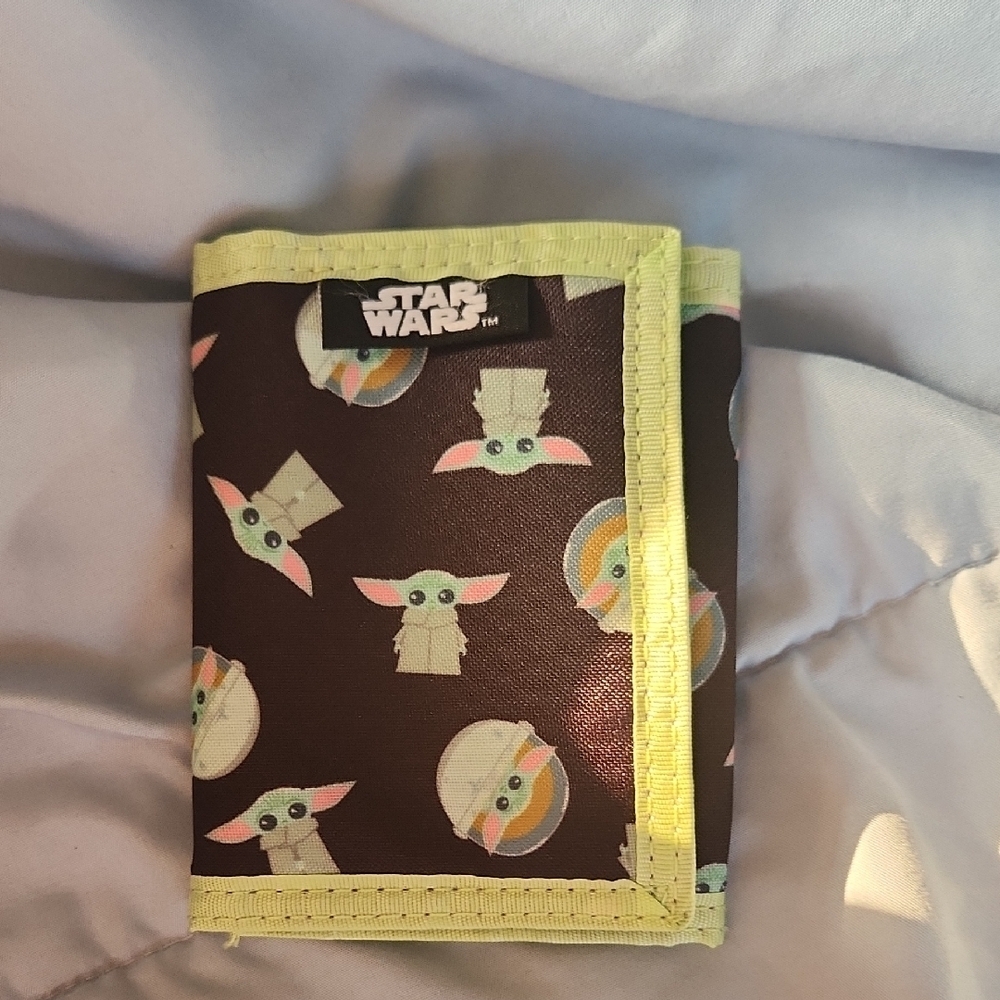 Star Wars Brown Wallet with Baby Yoda and Yellow Trim
